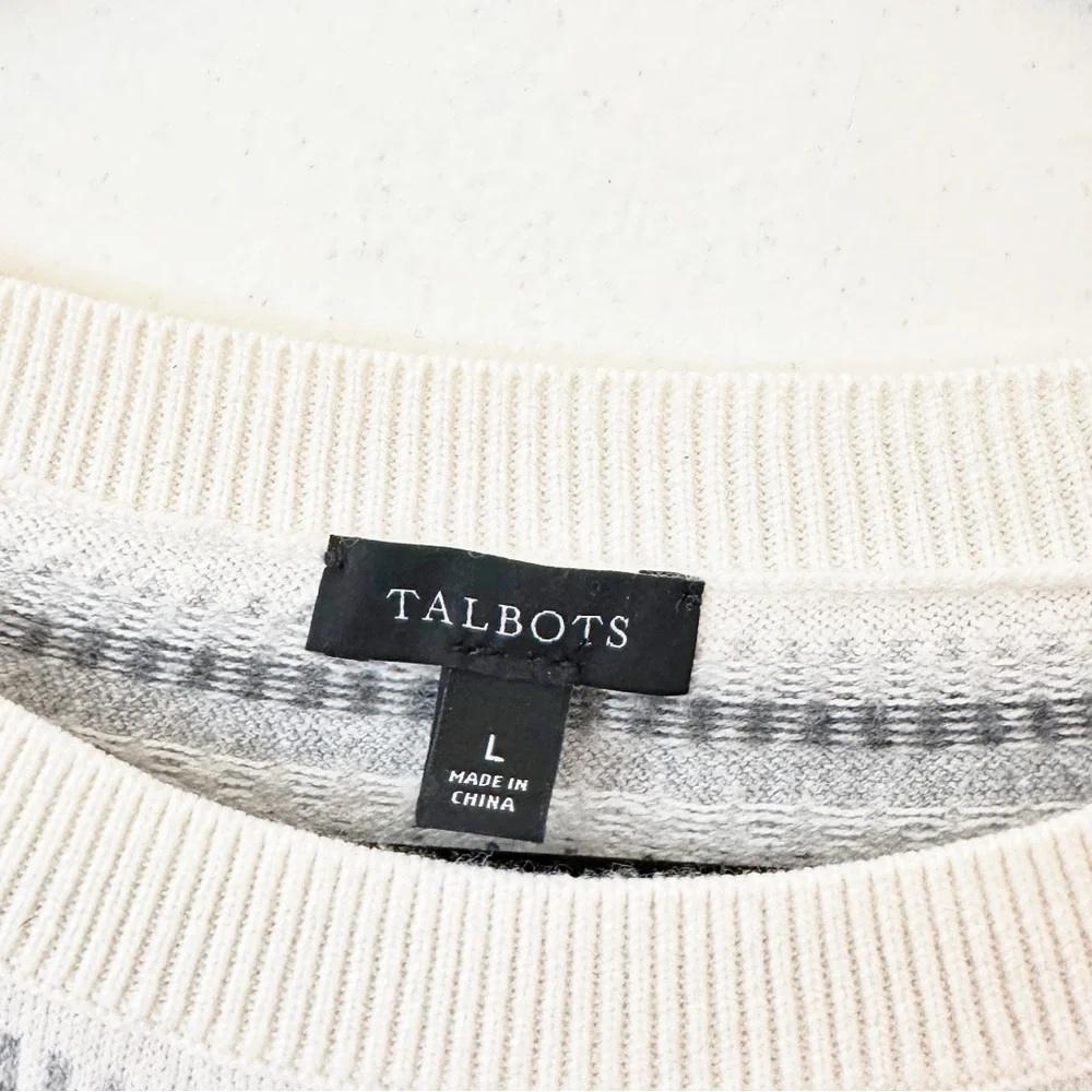 Talbots Deer Fair Isle Novelty Holiday Sweater Cream + Grey size L - Picture 4 of 5